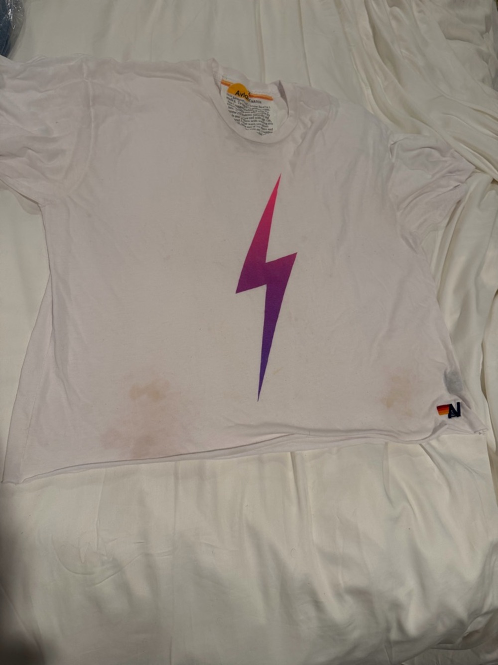 Aviator Nation White T-Shirt with Purple Lightning Bolt - Picture 2 of 3